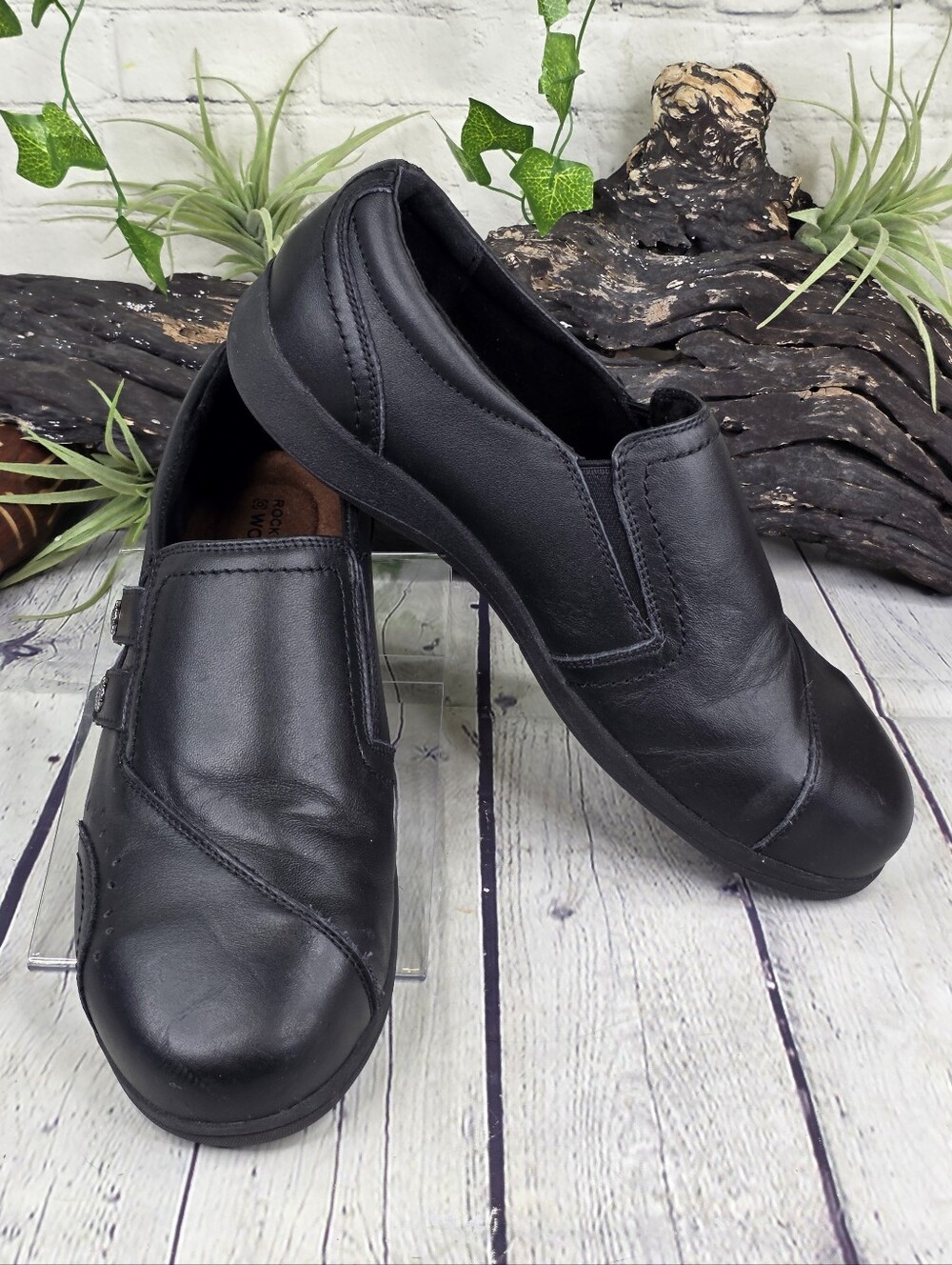 Rockport Daisey Steel Toe Work Shoes - Black Slip-On (Size 10.5 Wide)